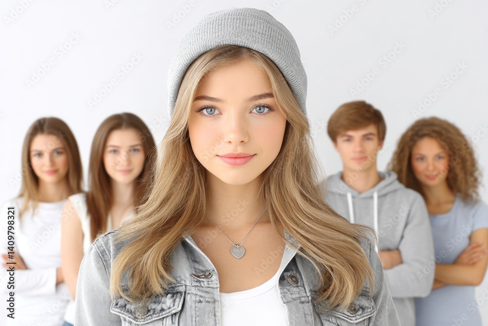 A teen standing defiant in front of a group trying to sway their decision A teen standing defiant in front of a group trying to sway their decision