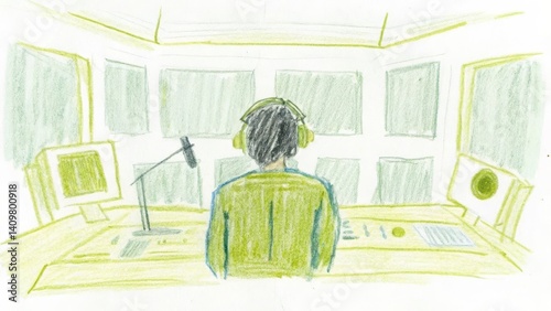 Person listening to music in a recording studio environment  