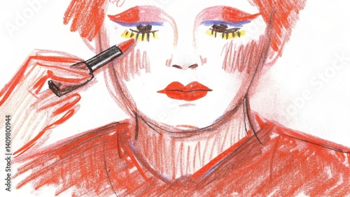 Person applying bold makeup with vibrant colors  