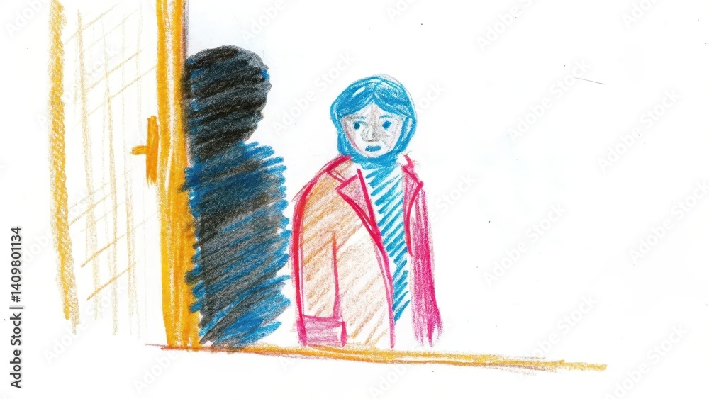 Person with a mysterious expression standing at a door
