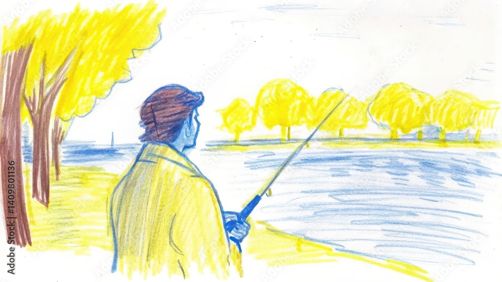 Man Fishing by a River in Autumn Colors