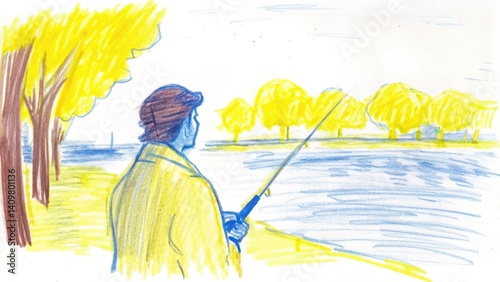 Obraz na płótnie Man Fishing by a River in Autumn Colors w salonie