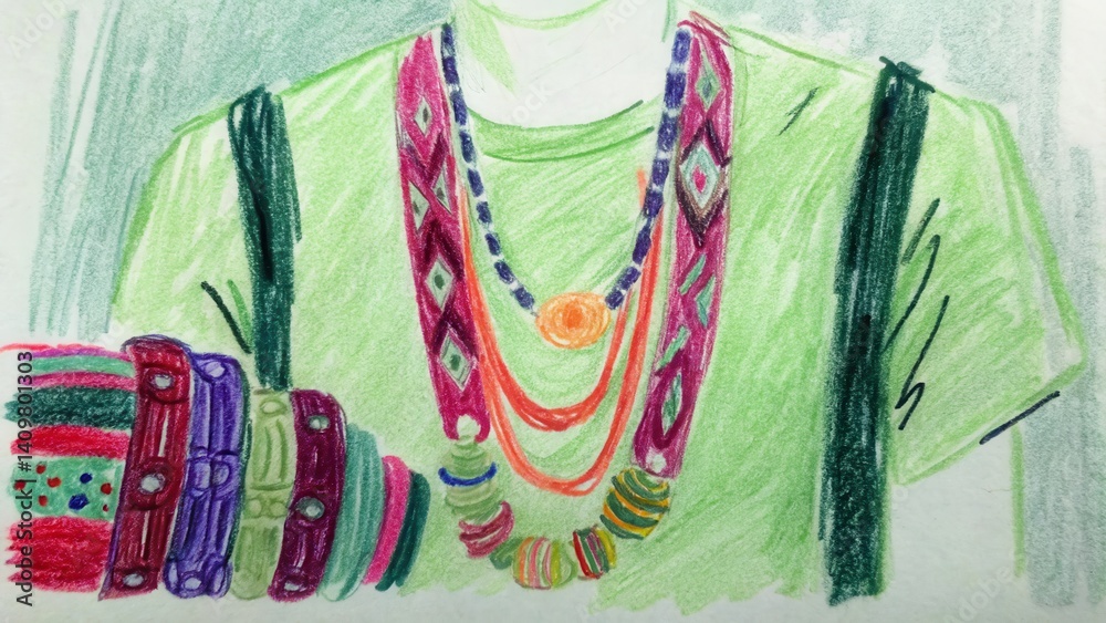 Colorful accessories displaying vibrant jewelry and attire