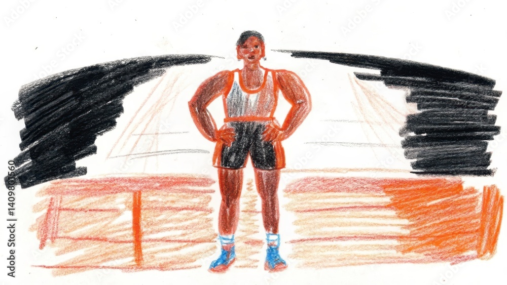 Athletic person standing confidently in a dynamic sports setting