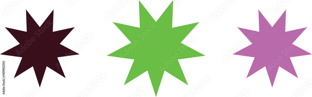 Colorful abstract star shapes in purple, green, and burgundy, arranged in a row, showcasing a modern design for creative projects, graphic designs, and digital artwork.
Colorful abstract star shapes in purple, green, and burgundy, arranged in a row, showcasing a modern design for creative projects, graphic designs, and digital artwork.