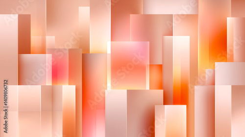 Abstract geometric composition with overlapping rectangles in peach and coral tones