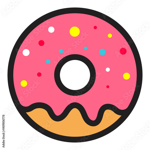 Donut with pink glaze icon isolated on white background