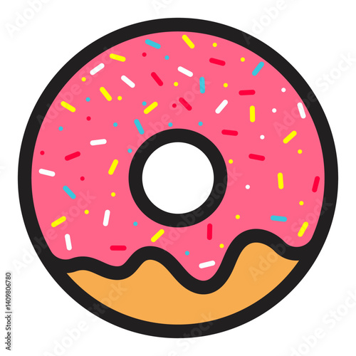Donut with pink glaze icon isolated on white background