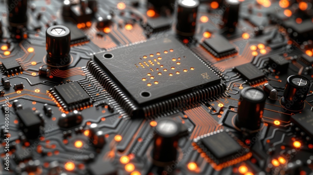 Closeup Circuit Board with Chip Closeup Circuit Board with Chip