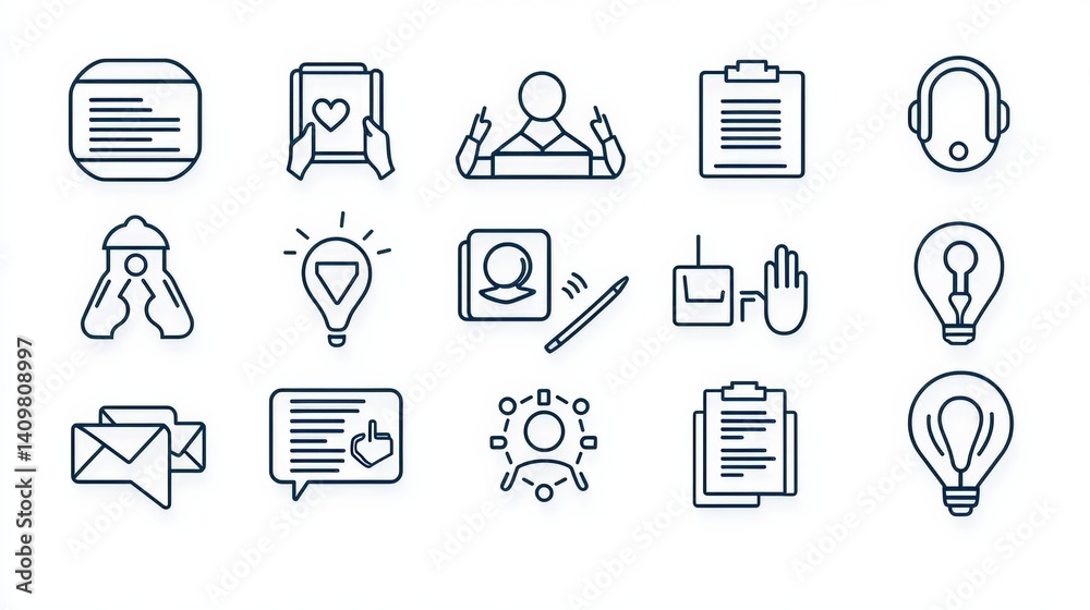Fototapeta premium Stylized set of outline icons representing user interface elements