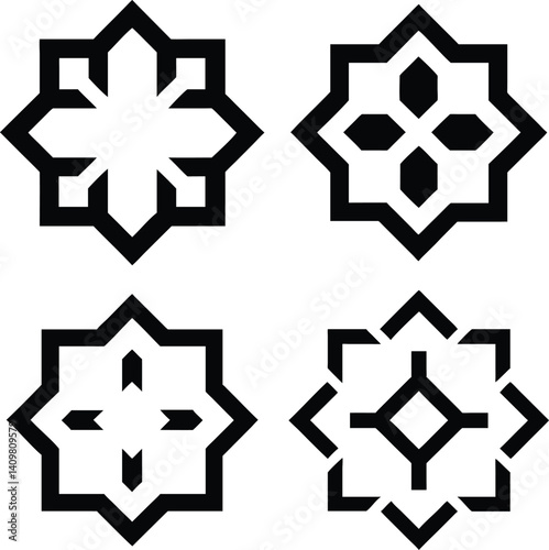 Set of Four Islamic Geometric Design Patterns