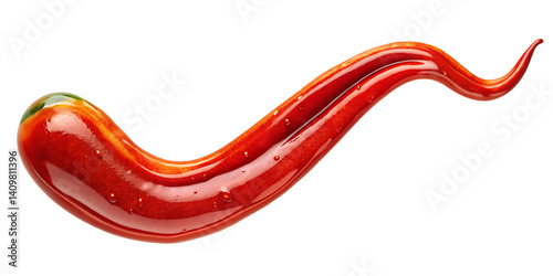 A vibrant swirl of red hot sauce isolated on transparent background showing texture and glossy surface