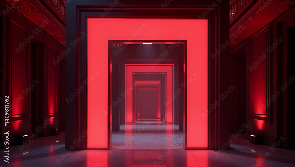 Fototapeta premium Design a grand prom night entrance visual that merges bold architectural elements dramatic lighting and refined decor to orchestrate an unforgettable arrival experience for a prestigious event. in Ph