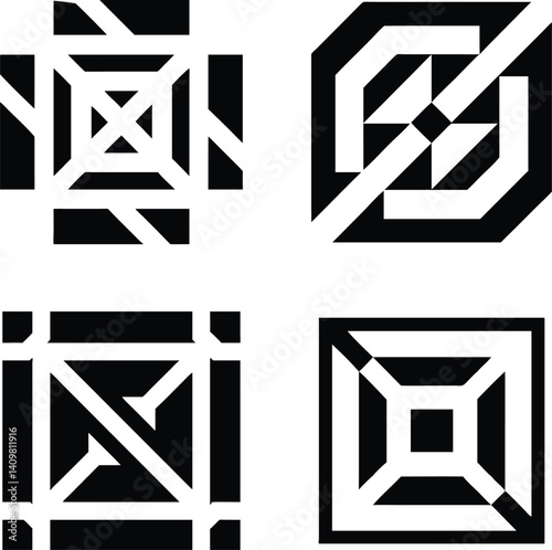 Set of four geometric design elements