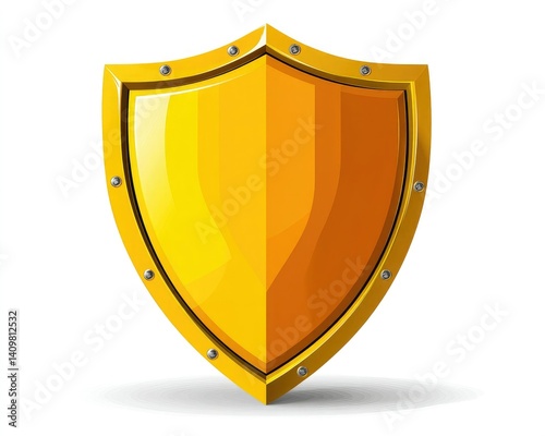 Obraz na płótnie A shiny, stylized shield in gold and orange, symbolizing protection and security, with a sleek design and decorative elements. w salonie