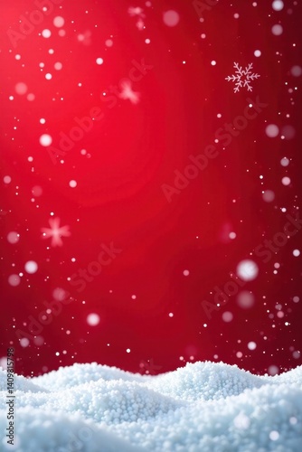 Snowflakes gently fall on a red gradient background amidst falling snow, creating a serene winter scene, snowflake, , holiday season