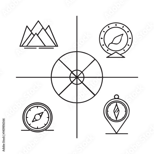 Map icon set. Set of 5 outline icons related to map. Linear icon collection. Map outline icons collection. Editable stroke. Vector illustration.