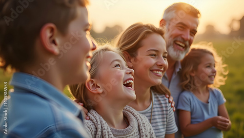Memorial Day Family Gathering: Joyful Intergenerational Interactions, Smiles, and Reflective Moments of Unity and Remembrance in High-Resolution Photo Stock Imagery