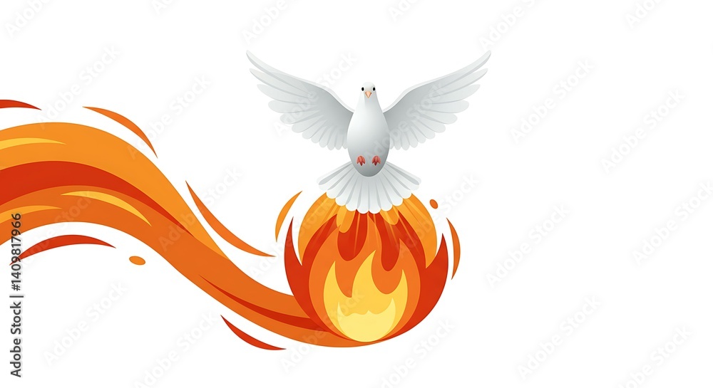 Obraz premium Pentecost Sunday Icon. Holy Bird icon. White Dove & Fire Icon. Suitable for Design