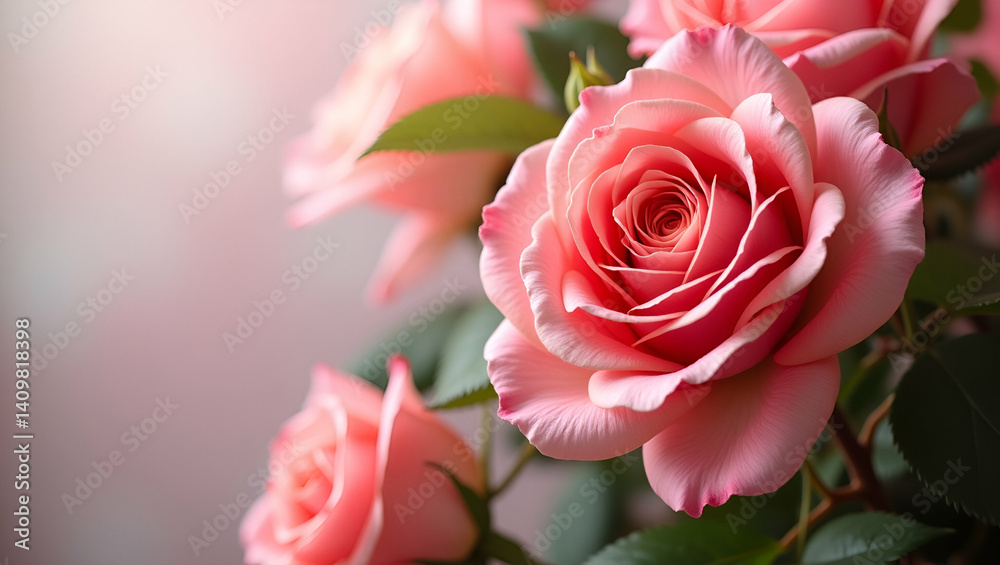 Elegant Mother's Day Roses Stock Photo: Lush Floral Accents & Artistic Composition for Promotional Use with Space for Text Elegant Mother's Day Roses Stock Photo: Lush Floral Accents & Artistic Composition for Promotional Use with Space for Text