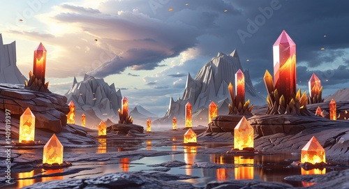 Wallpaper Mural Lava crystal fields beneath storm 3d render scene video game concept background illustration digital artwork Torontodigital.ca