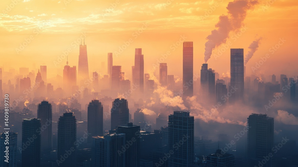 Fototapeta premium City skyline and the air pollution, global warming concept.