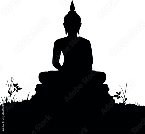 Elegant Buddha silhouette in classic Thai style robe with spiritual aura – ideal for cultural illustrations, peaceful yoga visuals, enlightenment quotes, and sacred Buddhist vector bundles