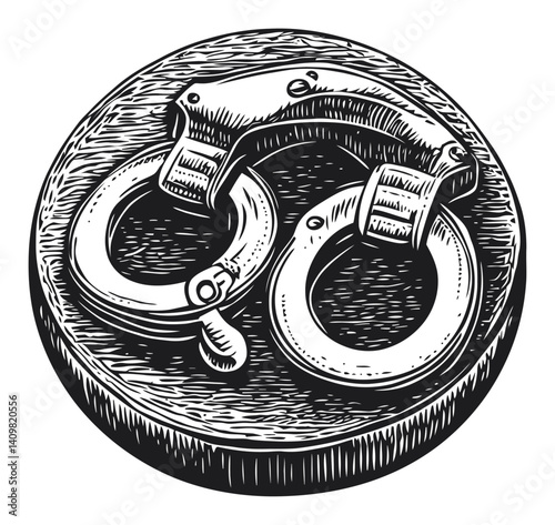 Handcuffs Engraving on Circular Surface with Detailed Texture Design