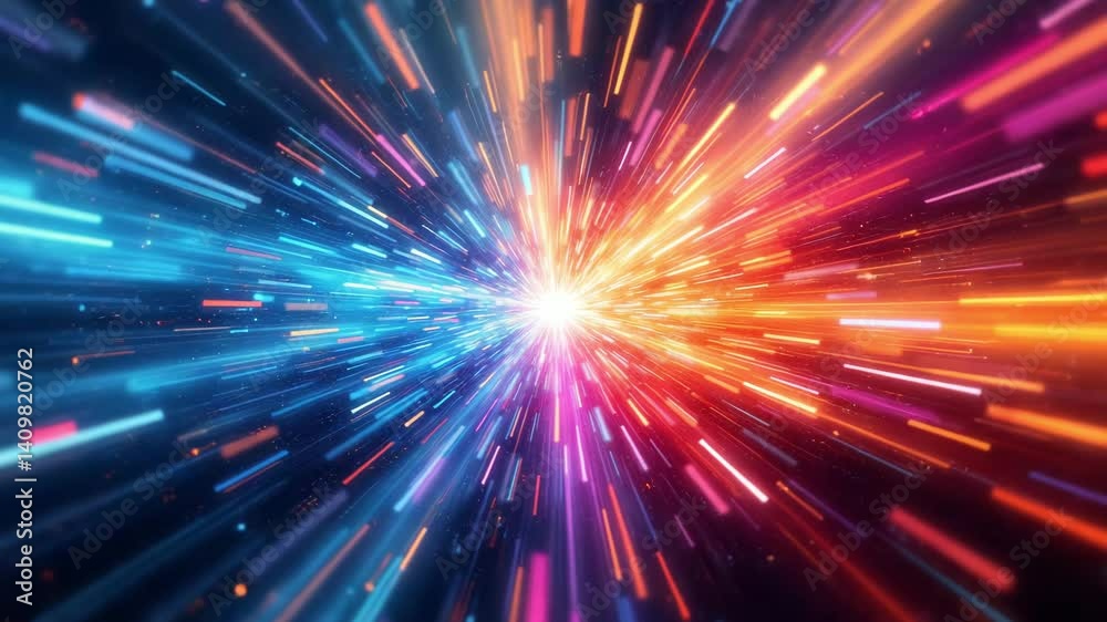 Colorful Light Burst with Stars and Speeding Particles in Space Colorful Light Burst with Stars and Speeding Particles in Space