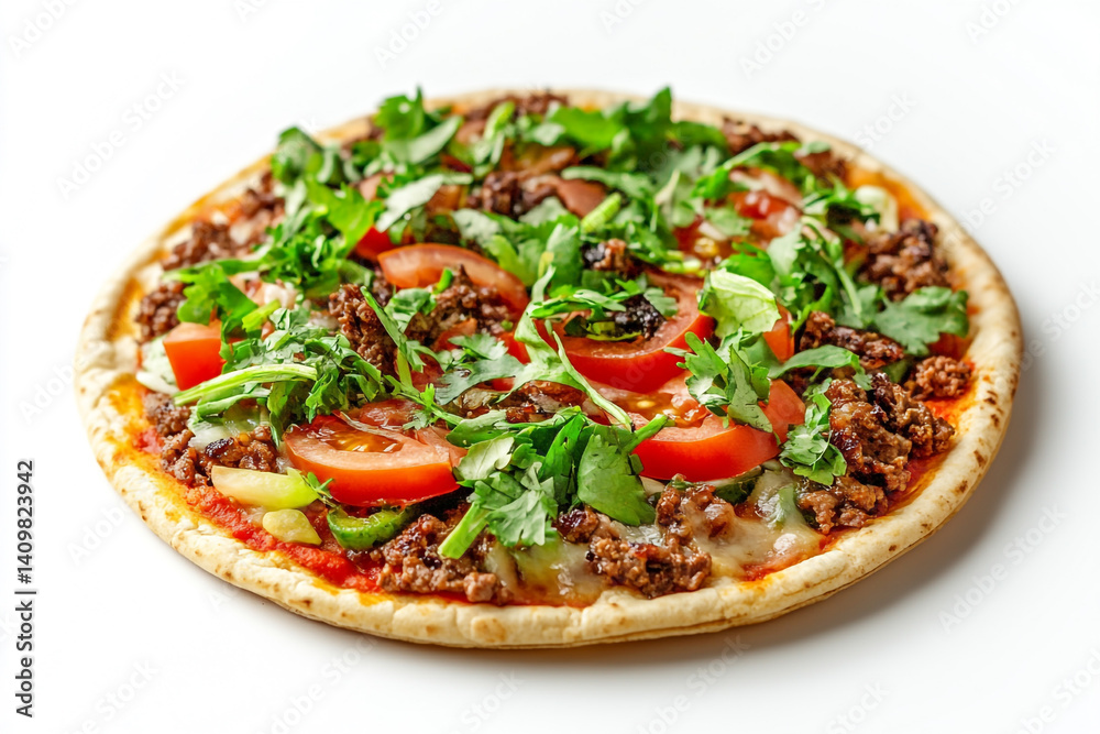 Delicious meat pizza fresh herbs tasty tomato slices Delicious meat pizza fresh herbs tasty tomato slices