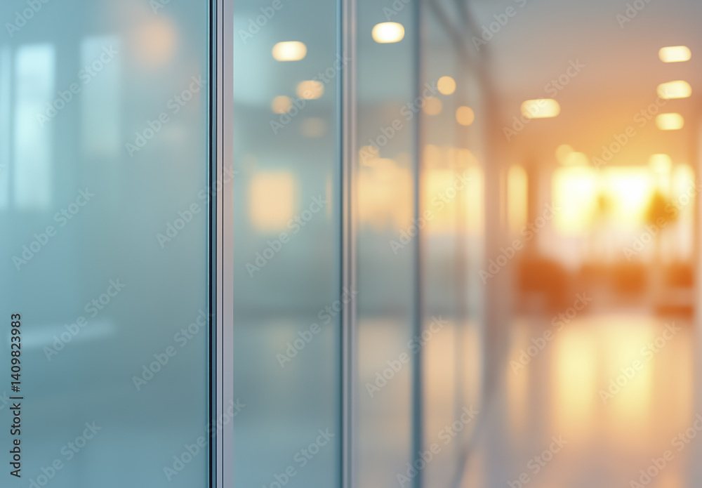 blurred office background with glass doors and warm, glowing ambiance creates serene and modern atmosphere. soft lighting and reflections add depth to minimalist design blurred office background with glass doors and warm, glowing ambiance creates serene and modern atmosphere. soft lighting and reflections add depth to minimalist design