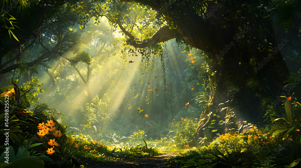 Enchanted Emerald Veil: Sunlit Tapestry of Jungle Canopy Life Enchanted Emerald Veil: Sunlit Tapestry of Jungle Canopy Life