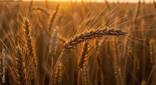 Obraz na płótnie Golden wheat field at sunset for agricultural and nature themes w salonie