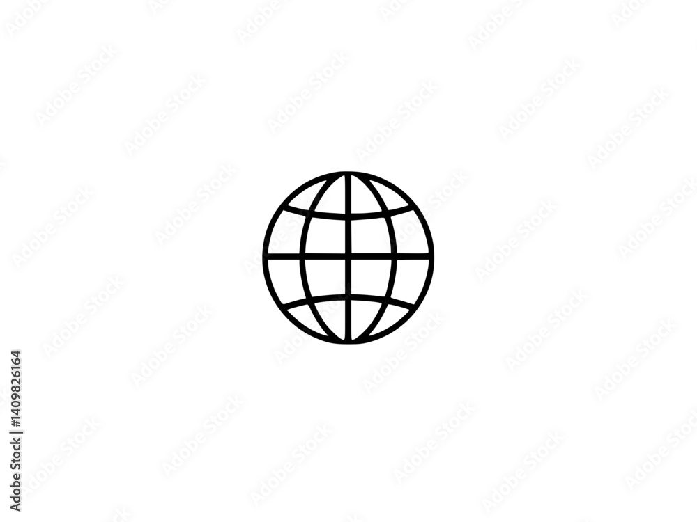 A black and white icon of a globe with a bold black outline A black and white icon of a globe with a bold black outline