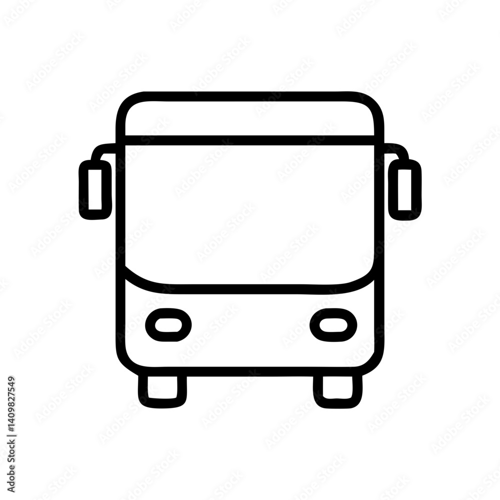 Minimalist city bus icon front view, flat design, simple lines, on white or transparent background Minimalist city bus icon front view, flat design, simple lines, on white or transparent background