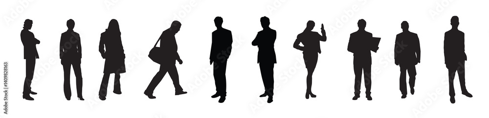 Silhouettes of business men and women
