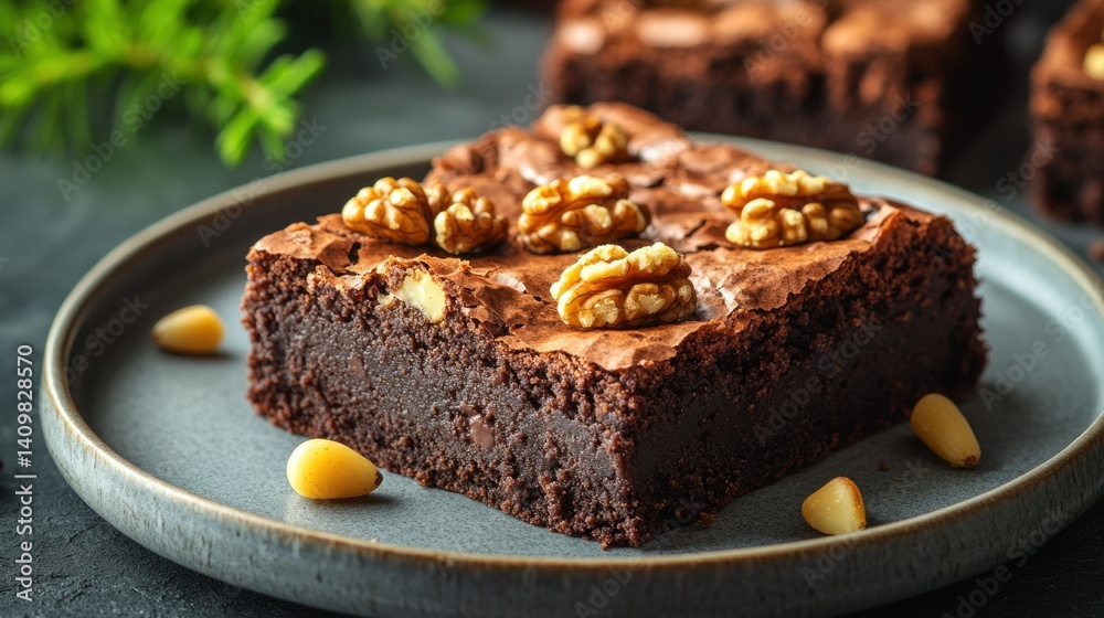 Decadent brownie square with nuts Decadent brownie square with nuts