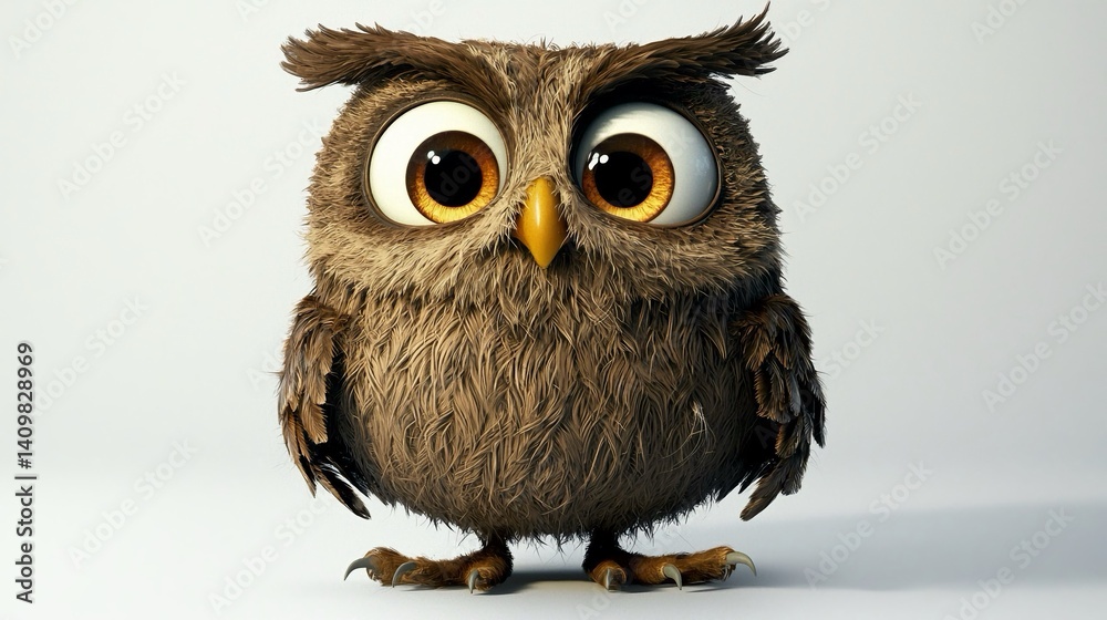 Naklejka premium Gufo, pupazzo di morbido peluches marrone. Sfondo chiaro.