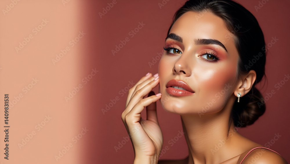 Fototapeta premium Trendy Prom Makeup Inspiration: Flawless Radiant Looks with Vivid Hues & Expert Techniques for Upscale Events - Explore Dynamic Styles & Sophisticated Artistry in Our Photo Stock Collection