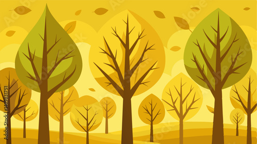 The leaves that do manage to cling onto the trees are a sickly yellow a pale reflection of their once vibrant shades.. Vector illustration