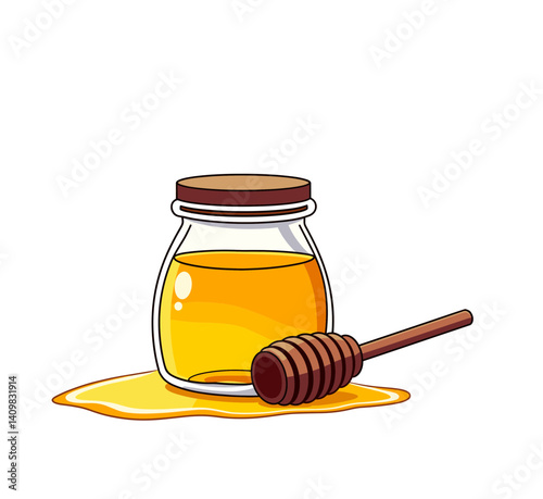 Icon of minimalist honey jar with dipper, isolated on white background, perfect for blogs and educational materials