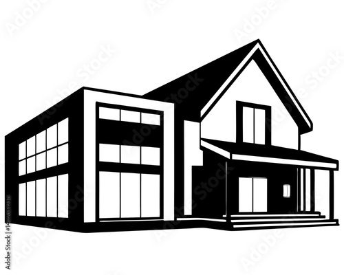 A modern suburban home with crisp lines and broad windows.



