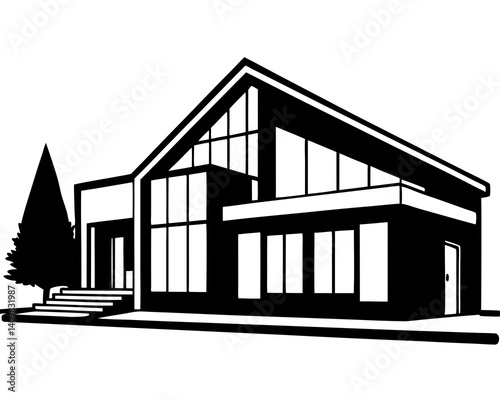 A modern suburban home with crisp lines and broad windows.



