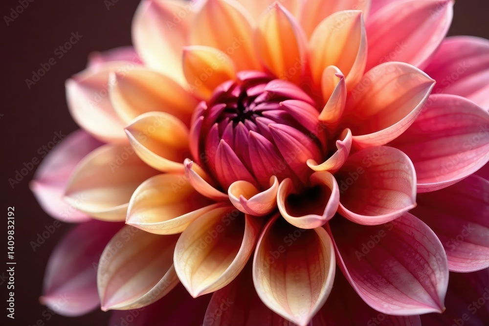 Fototapeta premium Close-up view of richly colored dahlia petals creating a dense floral pattern , pattern, white