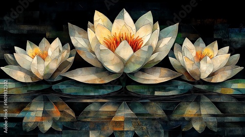 Water lily bouquet, Cubist style, in a vase (image)