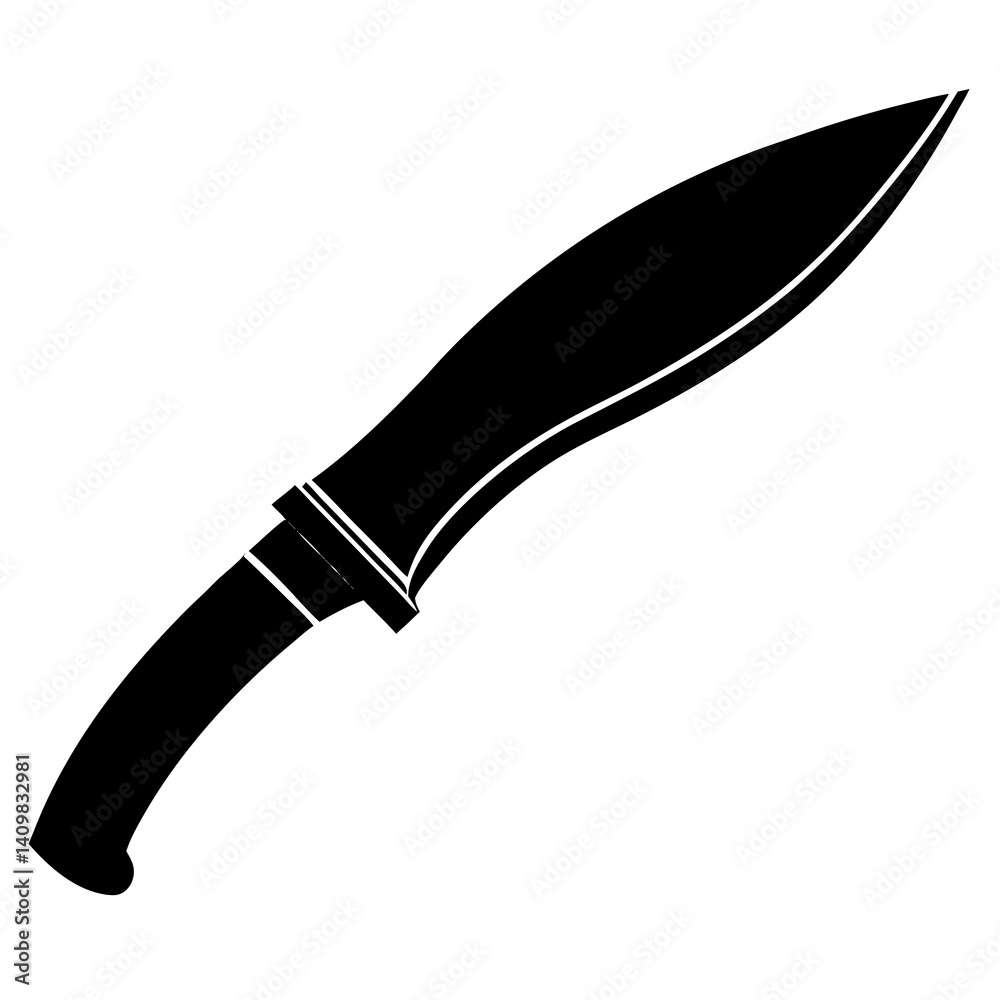 clean silhouette vector of a Nepali kukri knife, curved forward blade, bold shape, pale brown background



