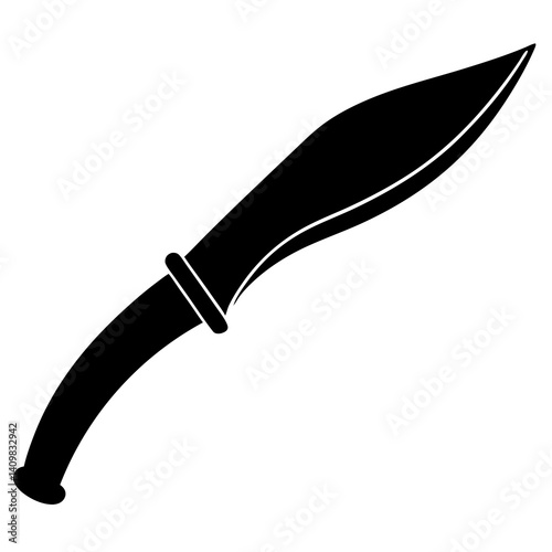 clean silhouette vector of a Nepali kukri knife, curved forward blade, bold shape, pale brown background



