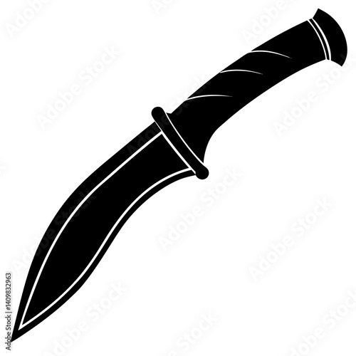 clean silhouette vector of a Nepali kukri knife, curved forward blade, bold shape, pale brown background



