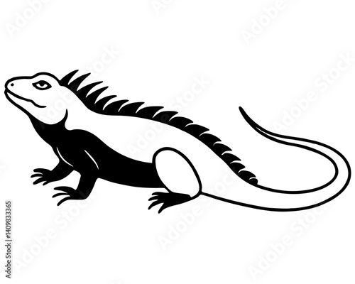 Iguana basking in the sun with a spiky back silhouette



