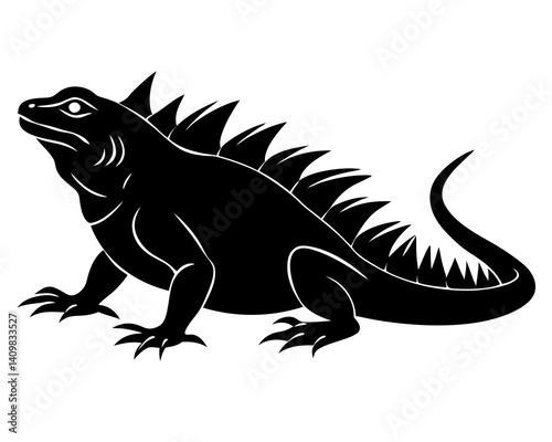 Iguana basking in the sun with a spiky back silhouette



